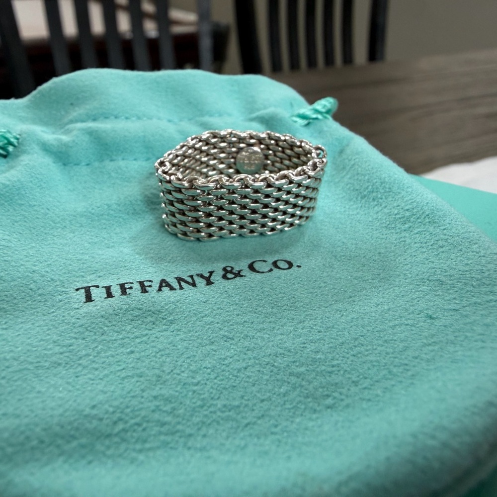 Authentic Tiffany & Co. Somerset Sterling Silver Mesh Ring Size 9.5